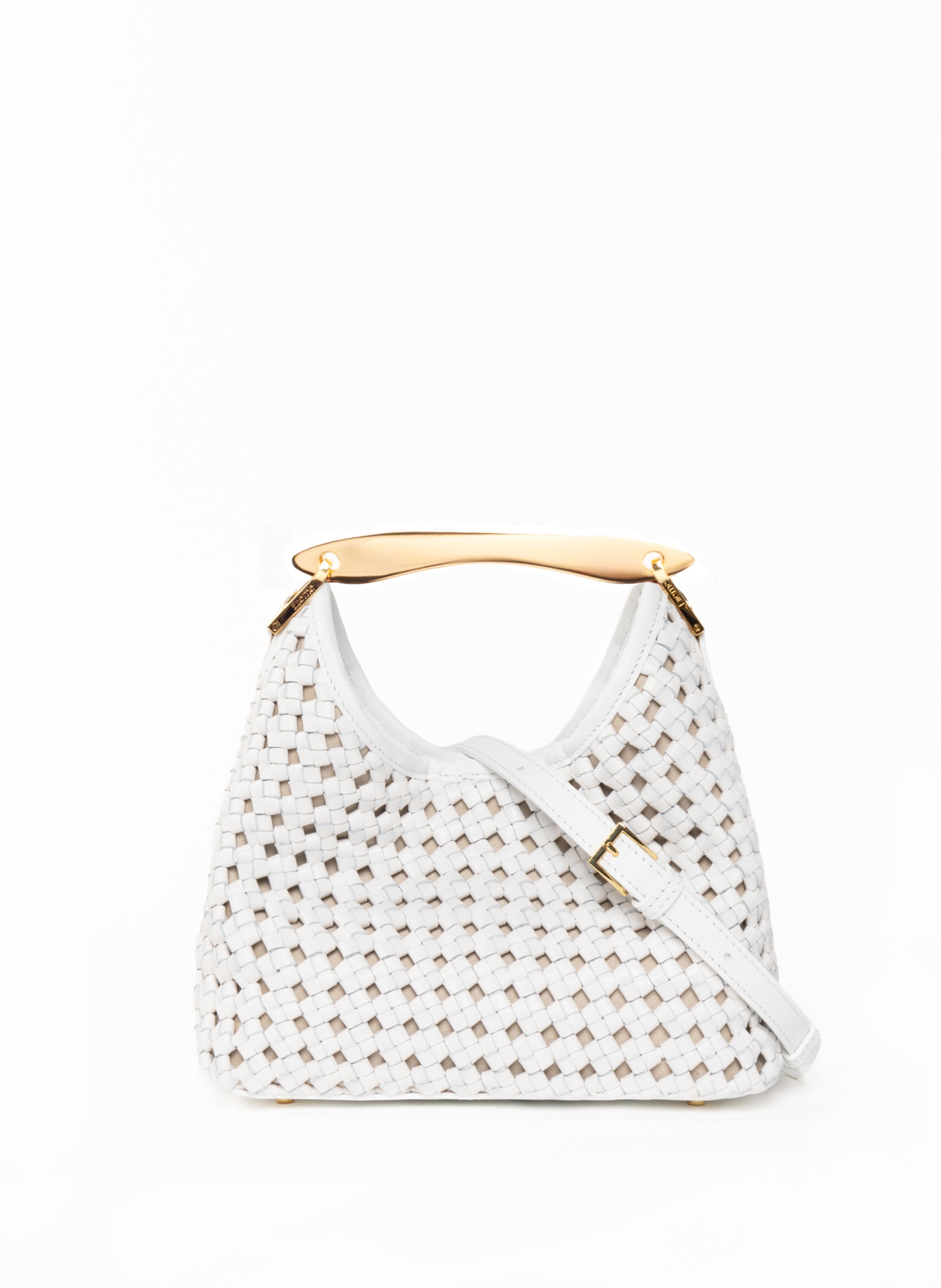 Small Boomerang Woven Leather White