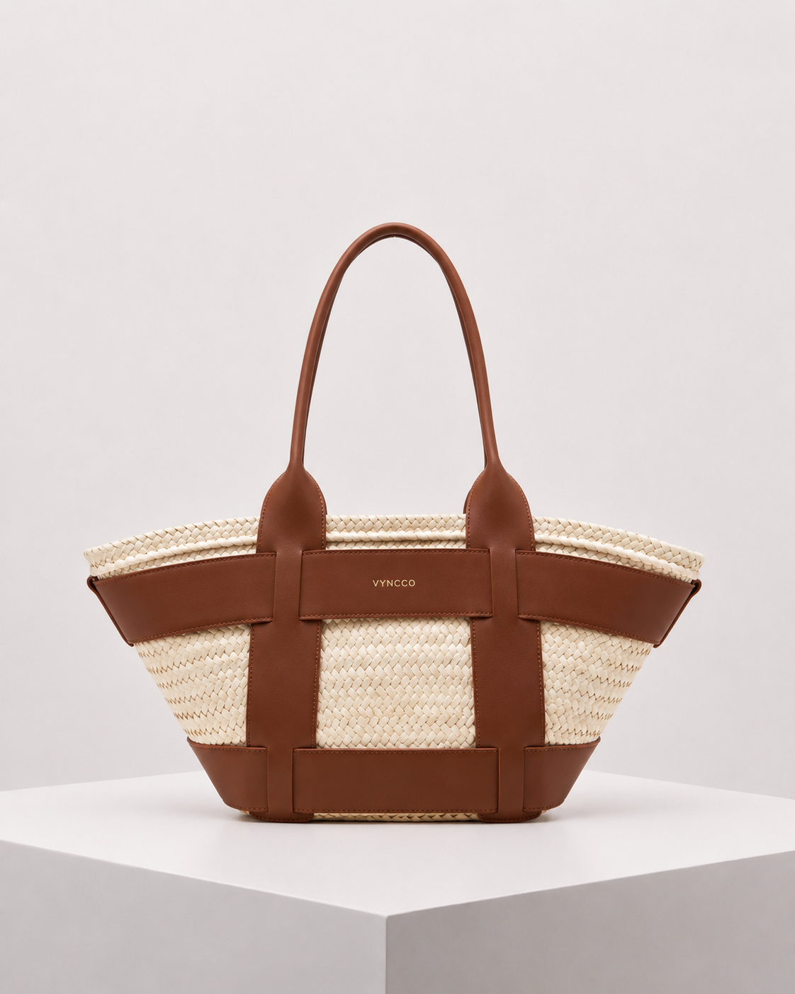 VYNCCO Santorini Raffia Leather Tote Bag