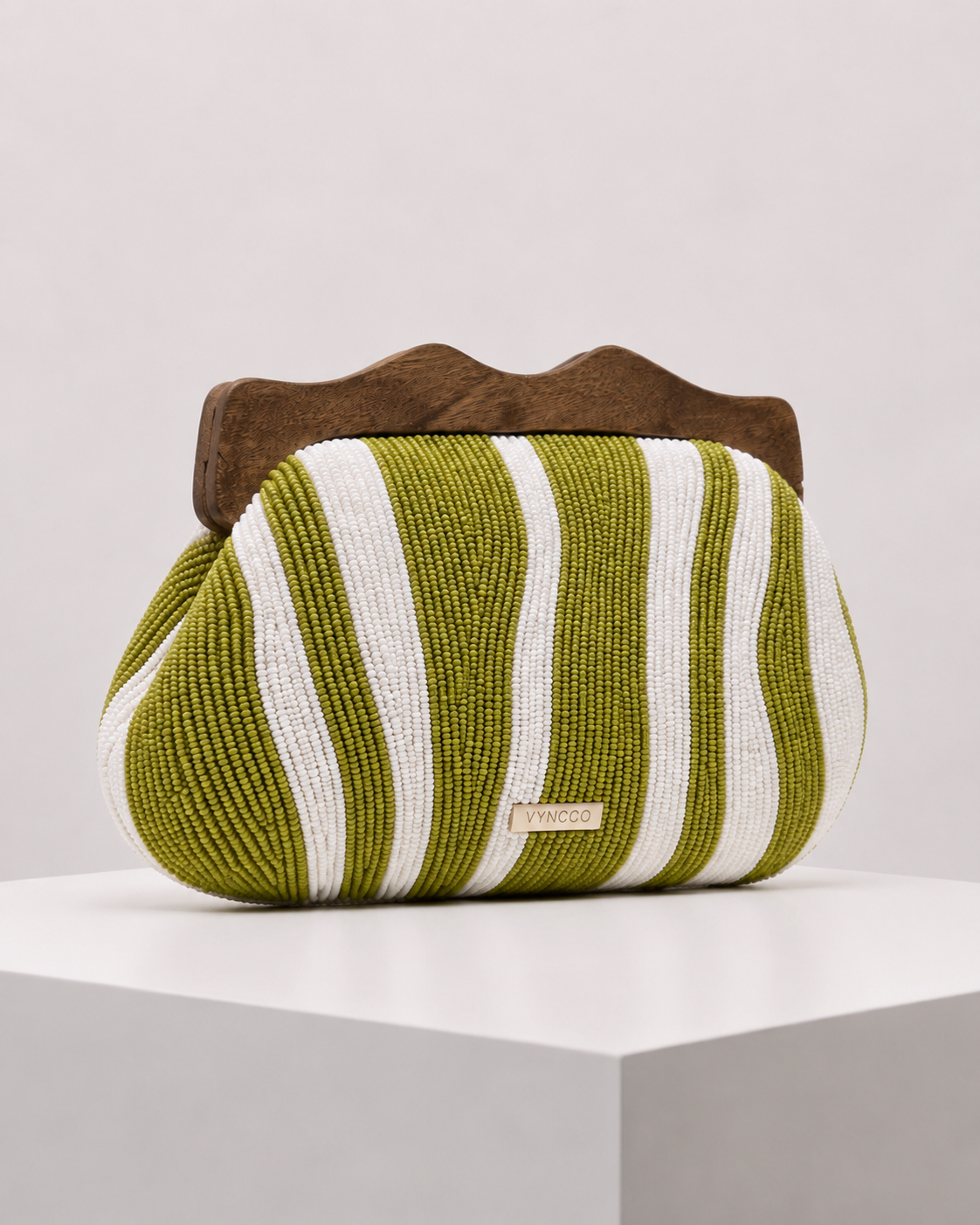 Green Striped Beaded Clutch Bag
