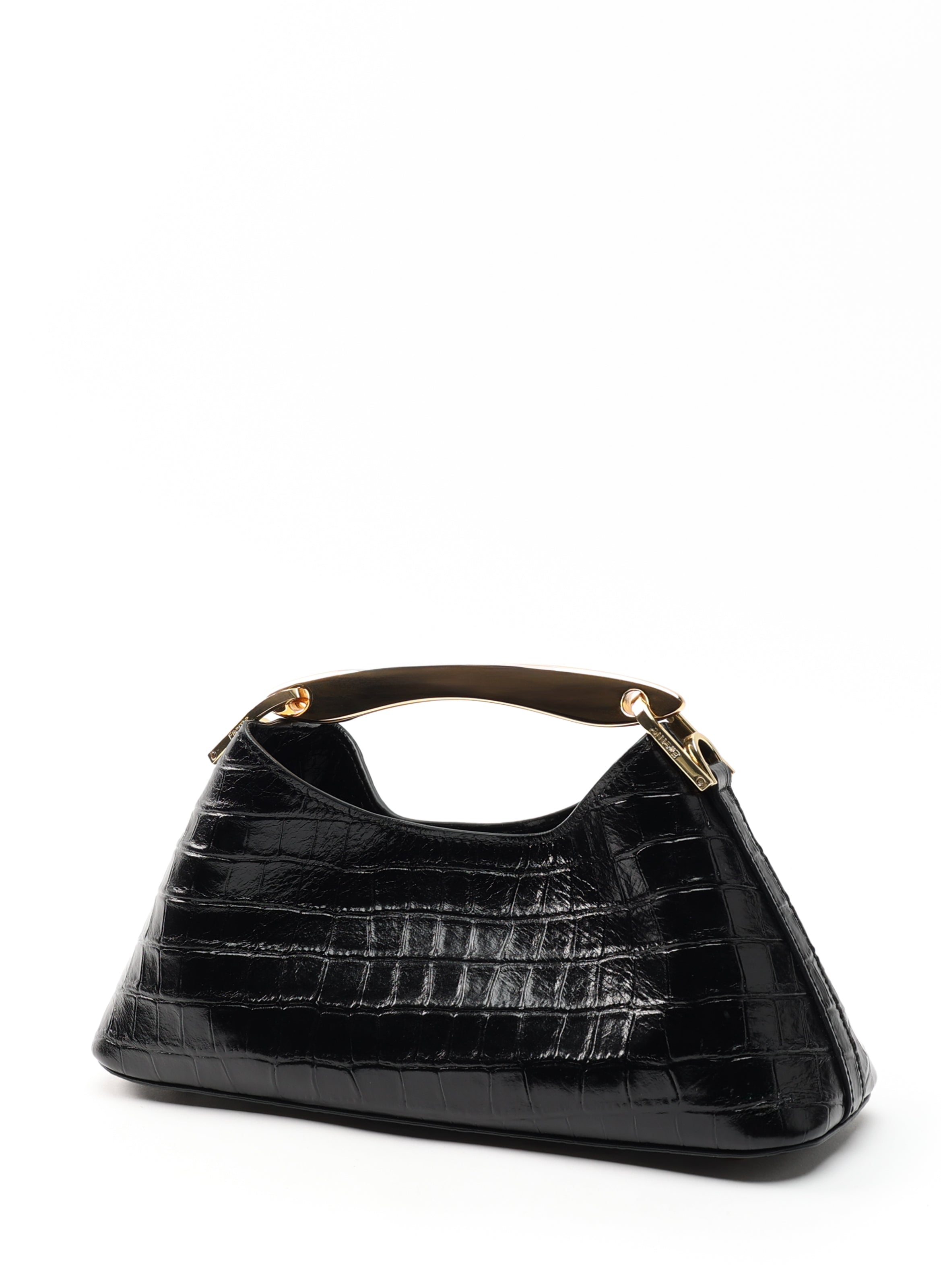 Mini Boomerang Croco Embossed Leather Black