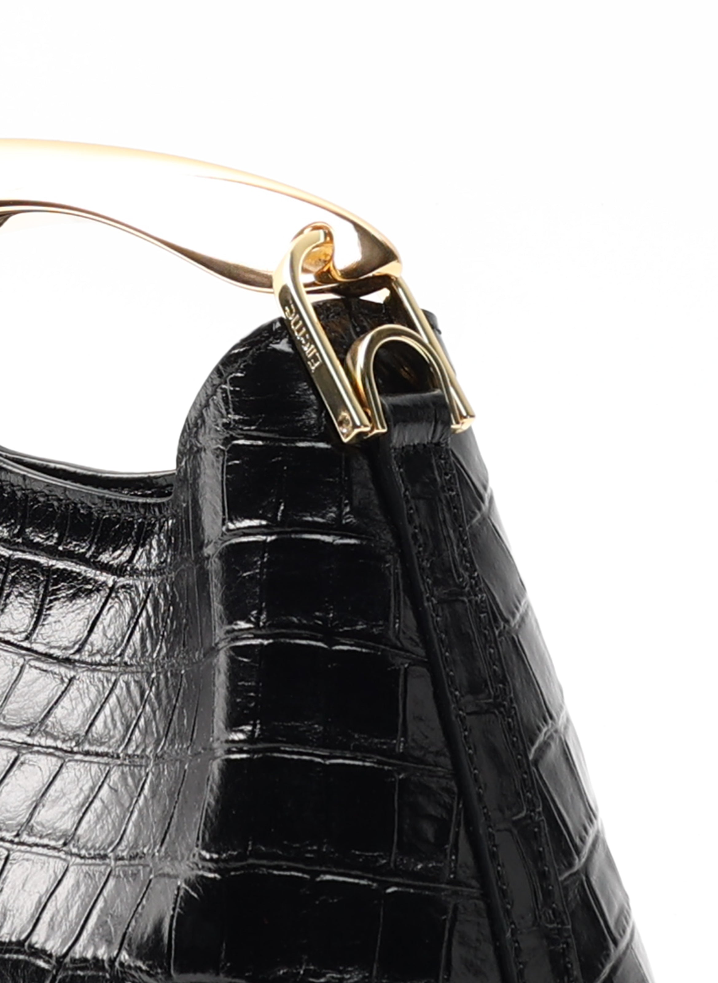 Mini Boomerang Croco Embossed Leather Black