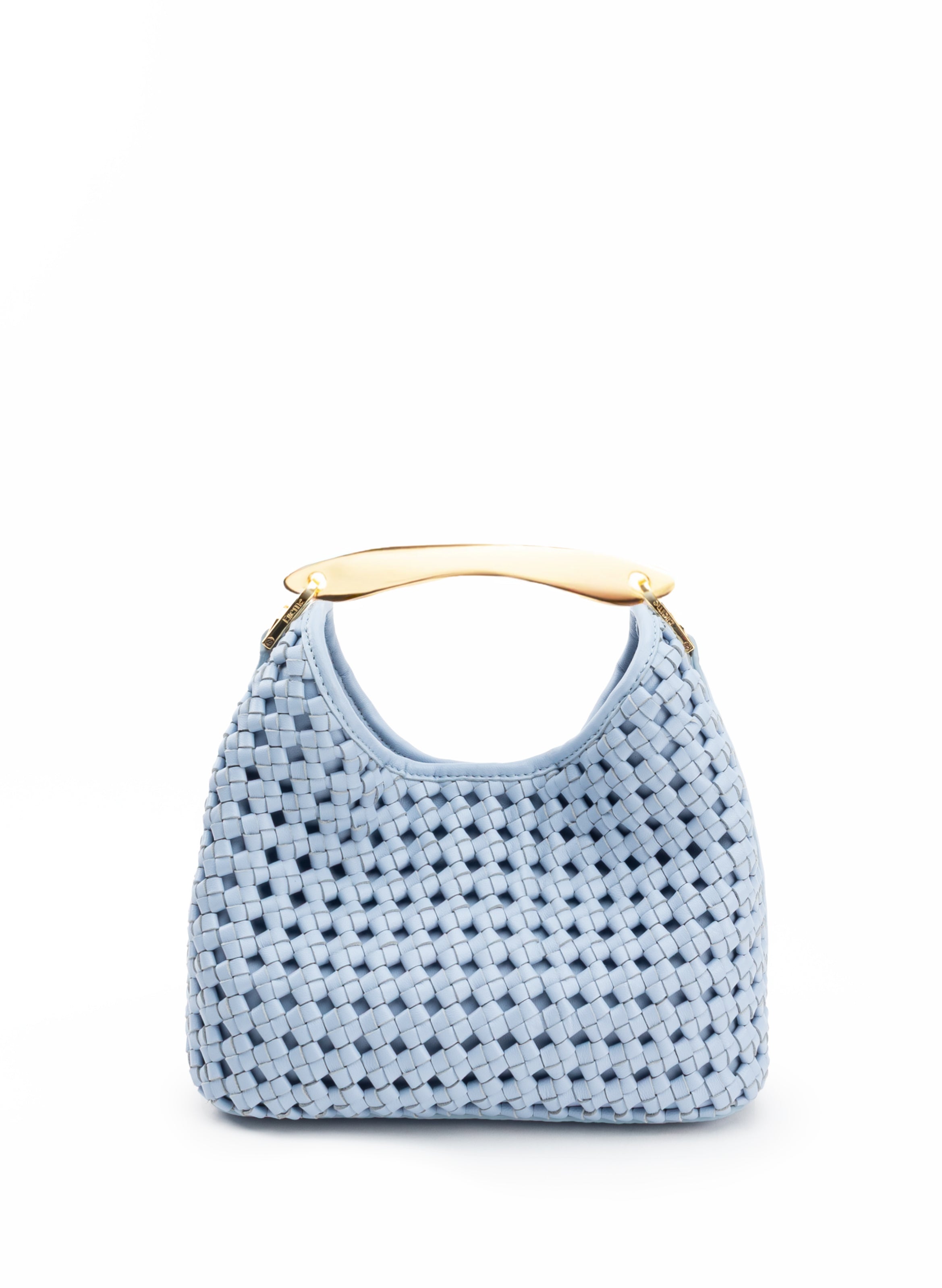 Small Boomerang Woven Leather Light Blue
