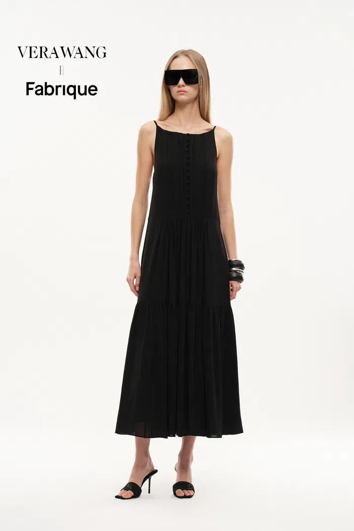 Obélisque Pleated Slip Dress in Matte Crepe