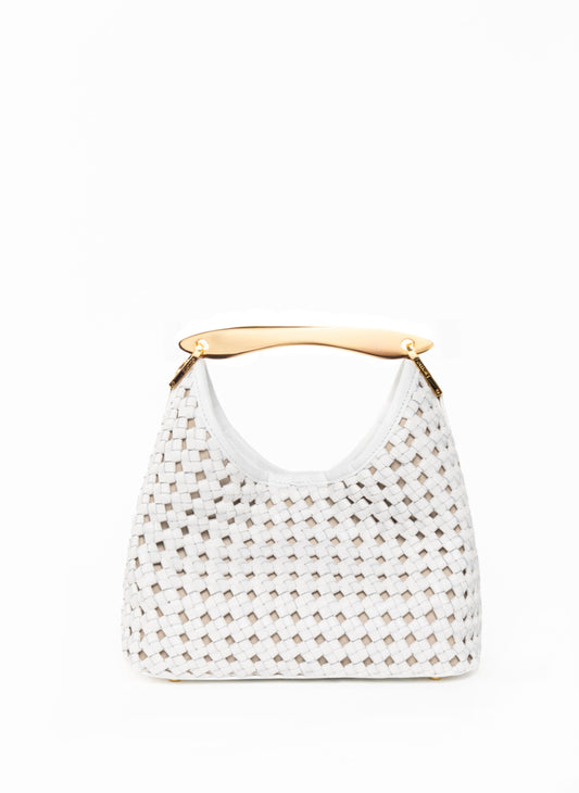 Small Boomerang Woven Leather White
