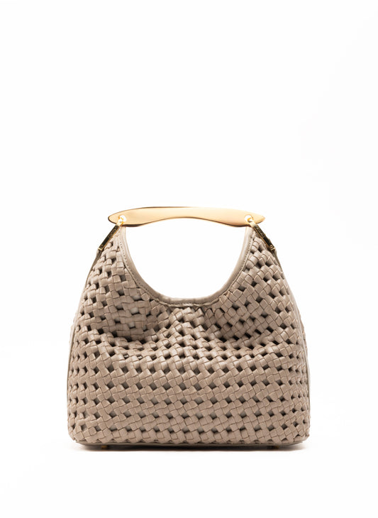Small Boomerang Woven Leather Taupe