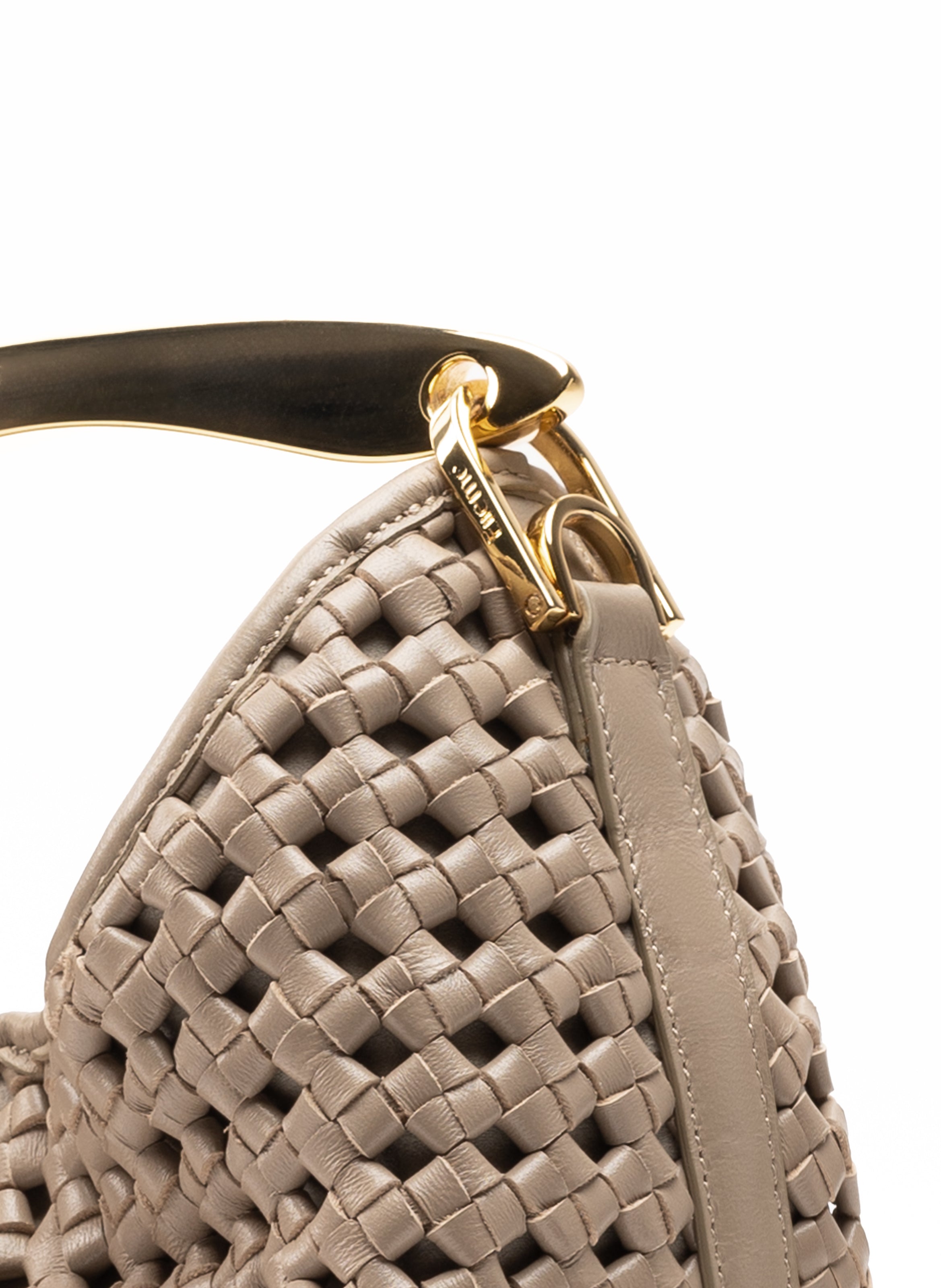 Small Boomerang Woven Leather Taupe