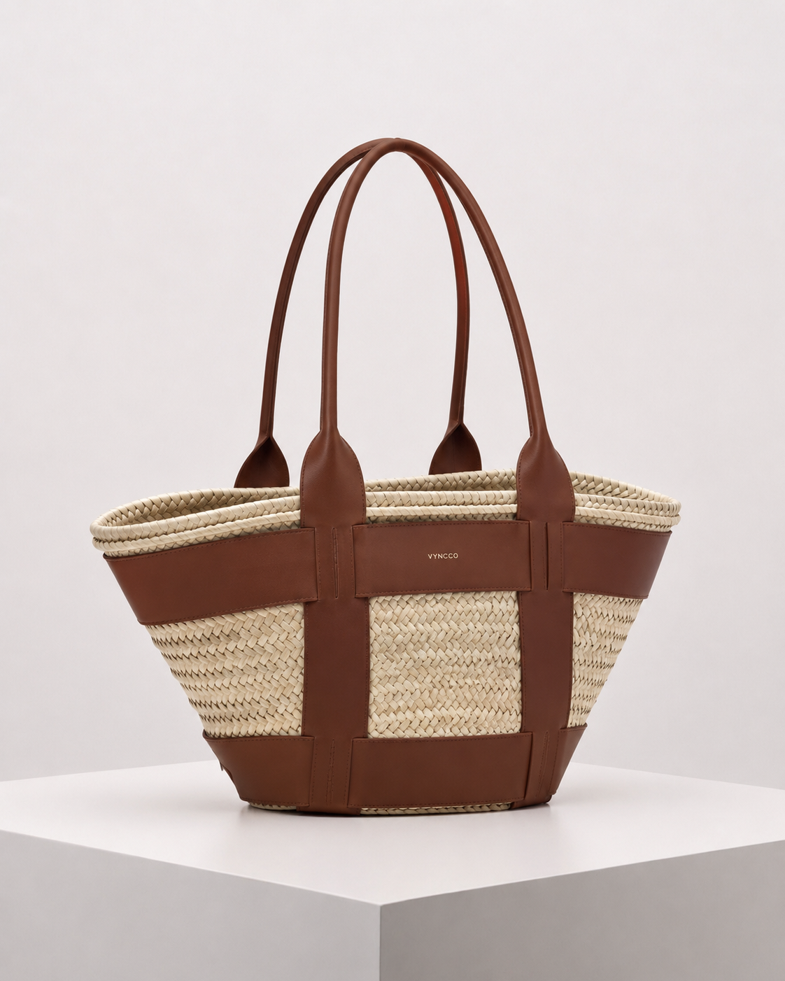VYNCCO Santorini Raffia Leather Tote Bag