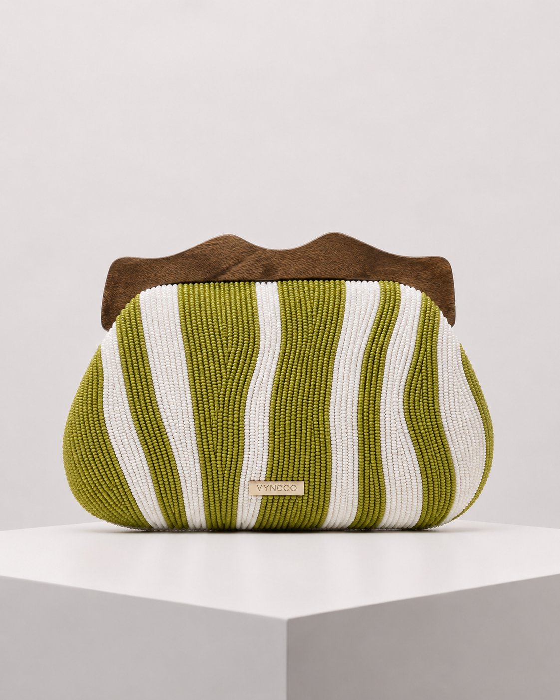 Green Striped Beaded Clutch Bag