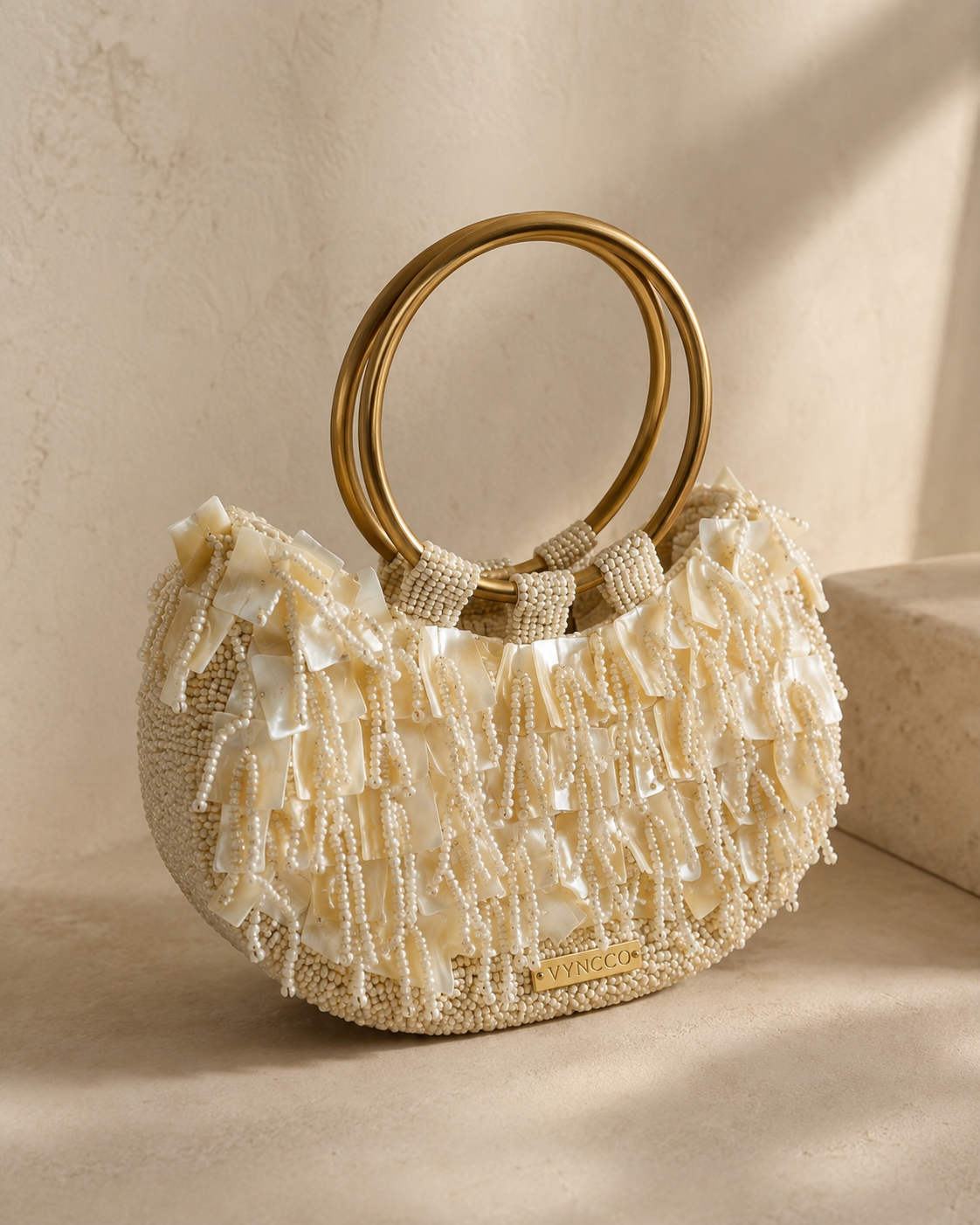 Shell Pearl Ring Handle Bag
