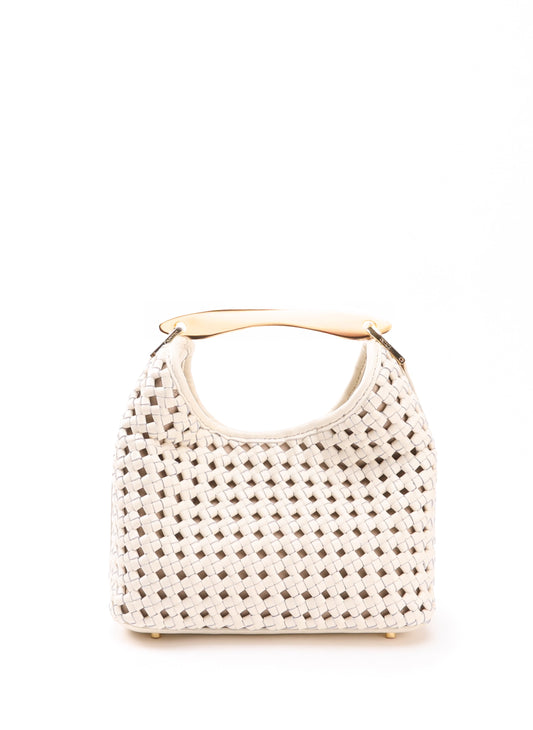 Small Boomerang Woven Leather Ivory