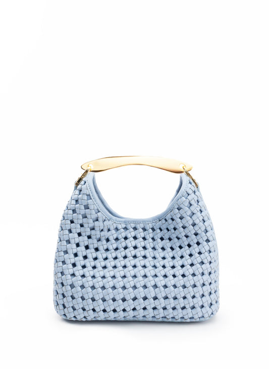 Small Boomerang Woven Leather Light Blue