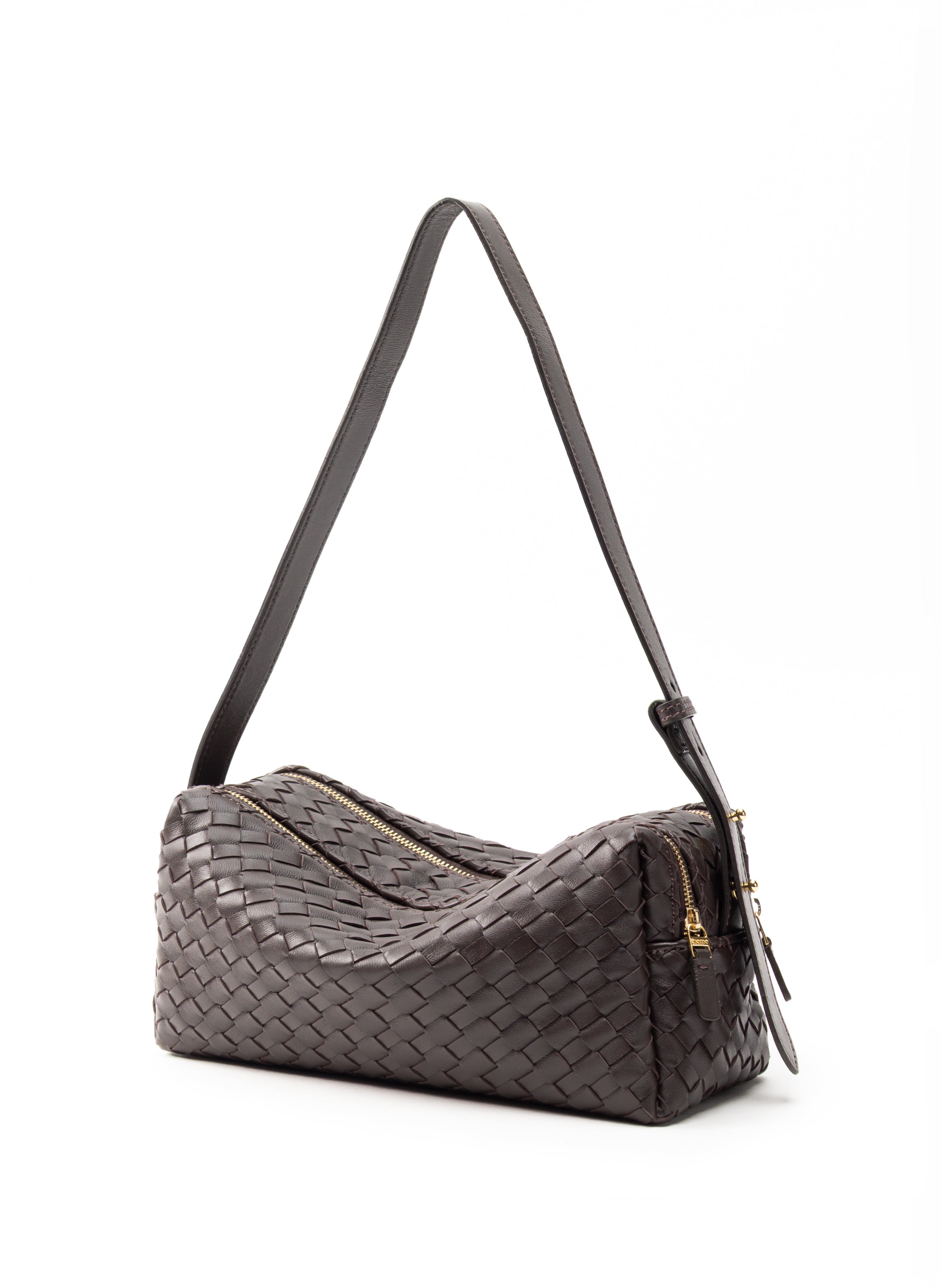 Trousse Woven Leather Dark Brown